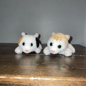 2 RUSS Petooties Pets Tan Black White Calico Cats  5” Bean Bag Mini Plush